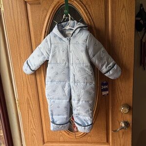Carter's Light Blue Hooded Puffer Snowsuit with Navy Accents